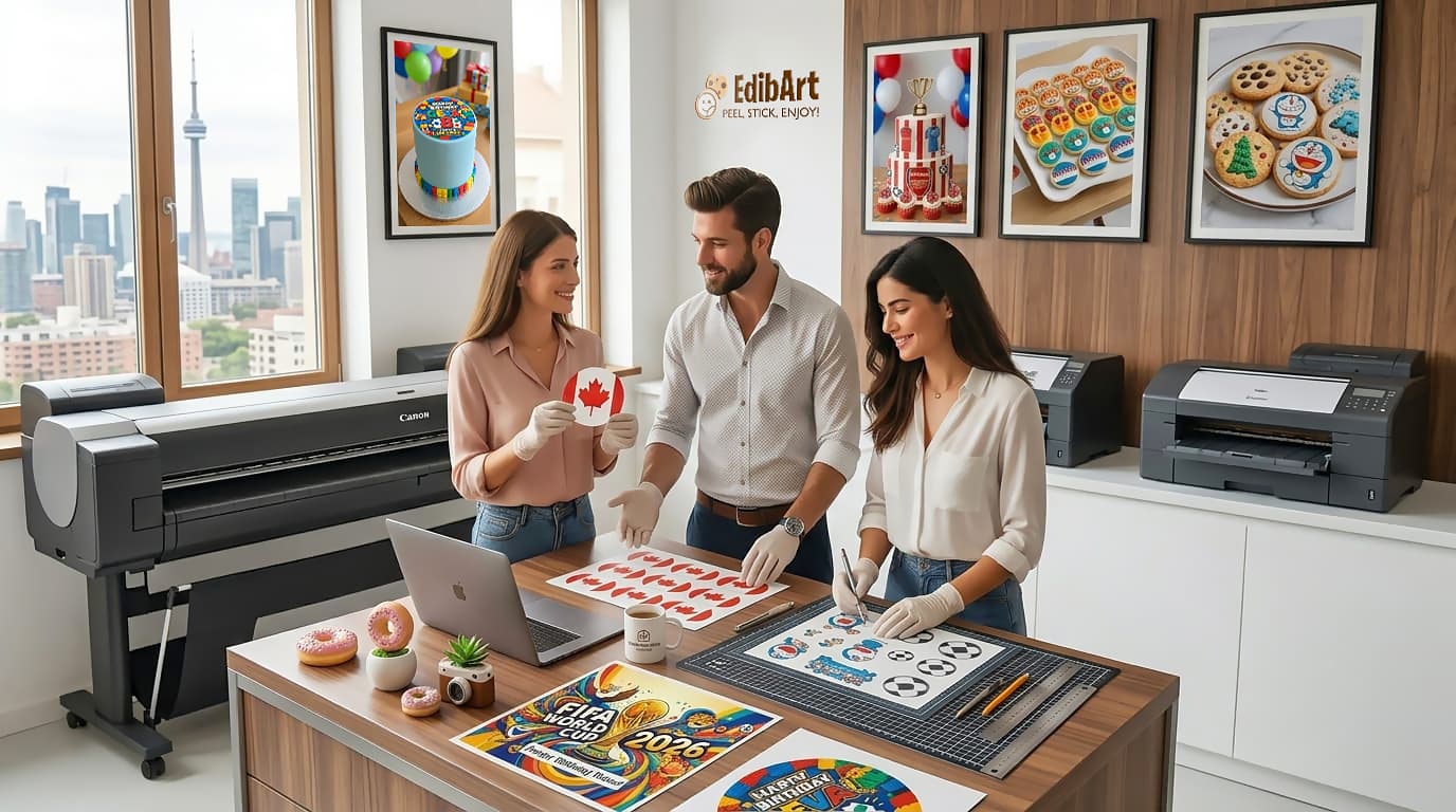 Edibart team preparing custom edible prints